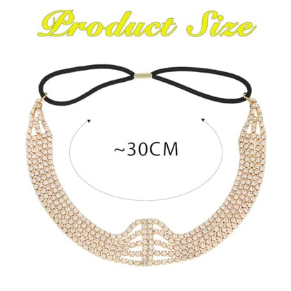 Jeairts Rhinestone Head Chain Forehead Bridal Headband Elastic Crystal Hair Band Halloween Prom Hair Jewelry for Women - color: 2-Gold