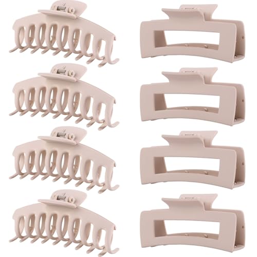 Blond Hair Clips for Women - 8 Pack 4.3 Inch Large Matte Banana Claw Clips for Women Thin Thick Curly Hair, Big Strong Hold jaw - color: Blond