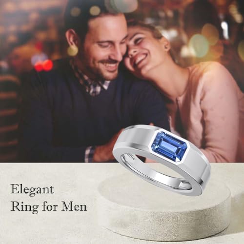 1CT - 3CT Gemstone Signet Pinky Ring - Emerald Cut Gem Pinky Ring White Yellow Rose 10K 14K 18K Gold Sterling Silver Mens Gem Signet Rings for Anniversary Fathers Day - style: Sapphire