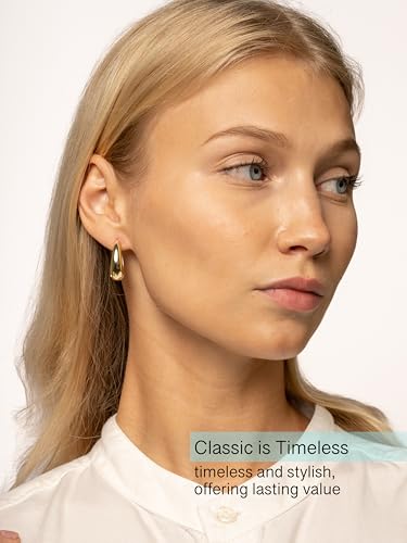 Altitude Boutique 18K Small Chunky Gold Hoops | Thick Oval Tube Earrings | Lightweight, Hypoallergenic Open Hoop Earrings For Women - color: Gold