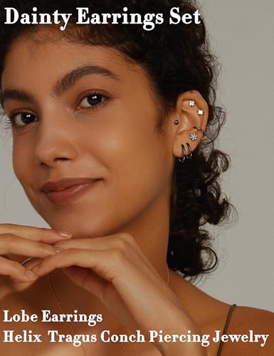 LOLIAS 21 Paris Stainless Surgical Steel Flat Back Earrings Hypoallergenic | 20G Cartilage Earring Stacks,Screw Back Nap Flatback Stud Earrings for Sensitive Ears Women,Earring Set,Pack Piercing Jewelry - color: Black-plated
