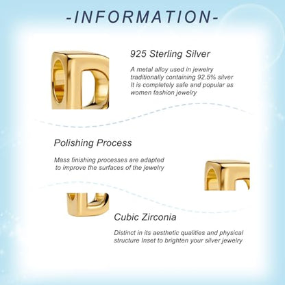 Gold Letter Charms A-Z for Bracelets 925 Sterling Silver Alphabet Initial Charms Beads Jewelry Gifts for Women - color: D