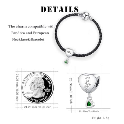 Birth Flower Heart Charm 12 Birthstone Bead for European Bracelet Necklace - style: May