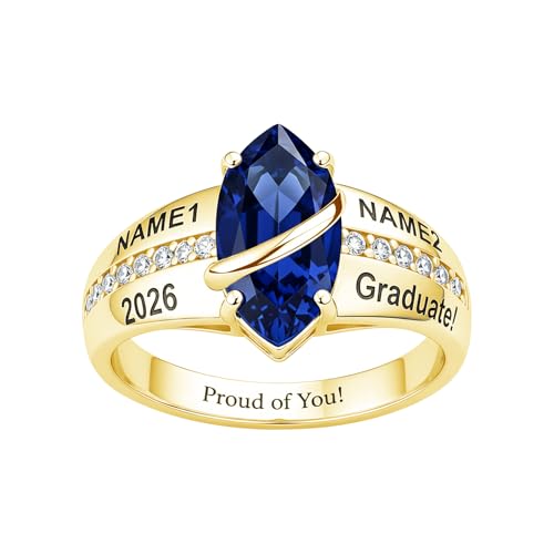 ROMANTICWORK Class Rings for Women High School 925 Sterling Silver Customizable Engraved Rings for Women Graduation Ring Size 4 to 16 Jewelry Gifts for Sisters Friends - color: Class Ring for Women 10