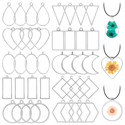 40pcs Open Bezel Pendants for Resin,10 Styles Hollow Frame Pendants Blank Resin Pendants Resin Casting Frame Pendant for Jewelry Making,Resin Casting,Necklace,Pressed Flower,DIY Crafts(White K) - color: 40pcs;White K;10 Styles
