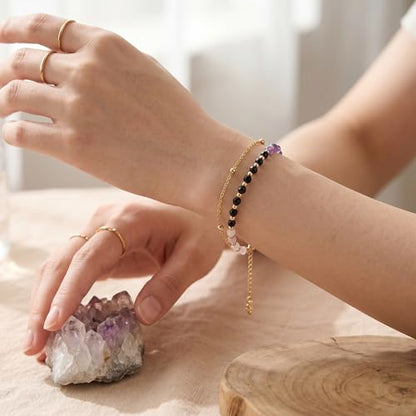 Farfume Crystal Beaded Bracelets for Women 4mm Natural Stone Jewelry Gifts | Natural Beads Gemstone,Handmade,Helper Tool,Yoga Protection,Hypoallergenic,Durability Wear - color: Anxiety Relief-Calm & Emotional Healing