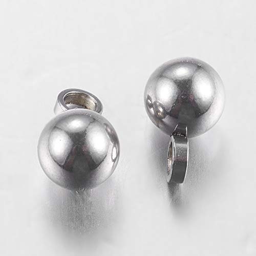PH PandaHall 100pcs Stainless Steel Round Pendants Small Ball Charms Drop Pendants DIY for Women Jewelry Bracelet Making 9x6mm, Hole: 2mm - size: 9x6mm