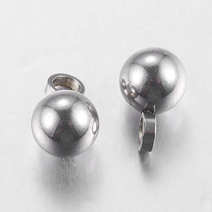 PH PandaHall 100pcs Stainless Steel Round Pendants Small Ball Charms Drop Pendants DIY for Women Jewelry Bracelet Making 9x6mm, Hole: 2mm - size: 9x6mm (Pack of 2)
