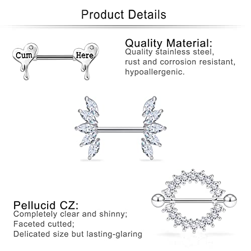 Cisyozi Butterfly Nipple Rings 14G Nipple Piercing Jewelry Stainless Steel Nipple Tongue Ring Barbell Piercing Jewelry for Women 14mm Silver Black Purple Rose Gold 7Pairs - color: 14G(1.6mm) Silver Set