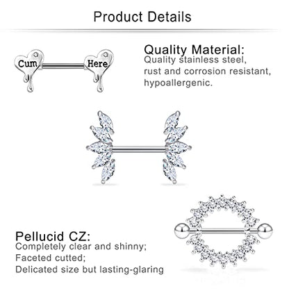 Cisyozi Butterfly Nipple Rings 14G Nipple Piercing Jewelry Stainless Steel Nipple Tongue Ring Barbell Piercing Jewelry for Women 14mm Silver Black Purple Rose Gold 7Pairs - color: 14G(1.6mm) Silver Set