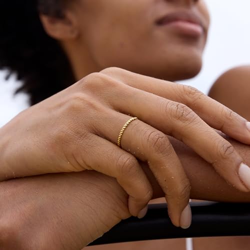 STORYJEWELLERY Gold Plated Rings for Women, Stackable Rings, Gold Plated Wedding Bands for Women, Twisted Pointer Finger Ring, Thin Band Ring