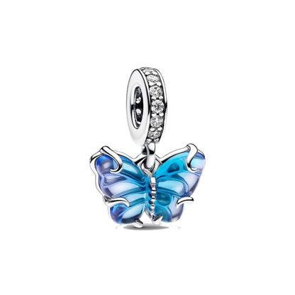 925 Sterling Silver Charms Pendants Mom Heart Dog koi fish Sea Turtle Football Charms for bracelet Pendants Beads Mom Sister Wife Family, Friends, Birthday gifts - style: Blue Butterfly Pendant