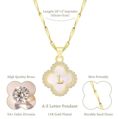LETFLY 14K Four Leaf Clover Natural Shells Initial A-Z Necklaces for Women - color: Gold, style: Letter L