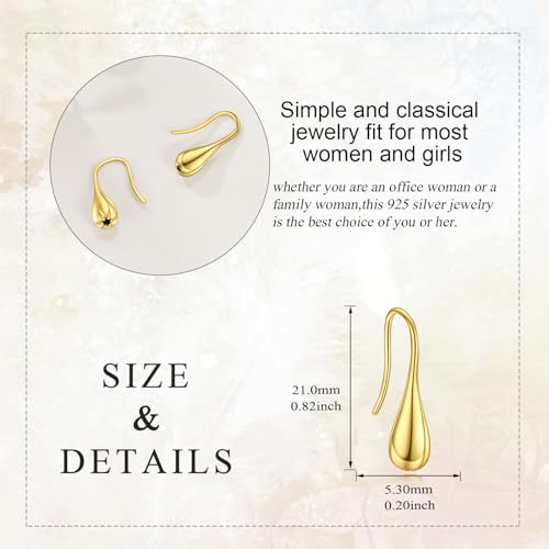 Pull Through Teardrop Dangle Earrings 925 Sterling Silver Simple Water Drop Earrings Birthday Mother's Day Christmas Gifts for Women - style: gold teardrop earrings