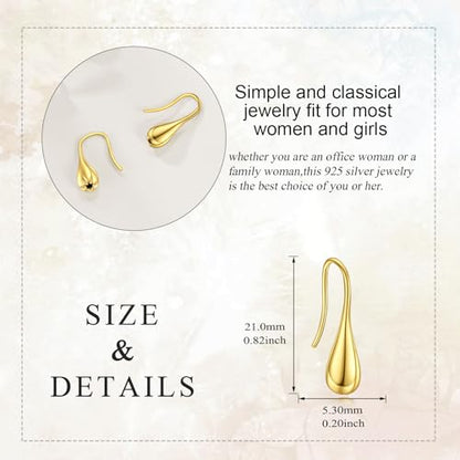Pull Through Teardrop Dangle Earrings 925 Sterling Silver Simple Water Drop Earrings Birthday Mother's Day Christmas Gifts for Women - style: gold teardrop earrings
