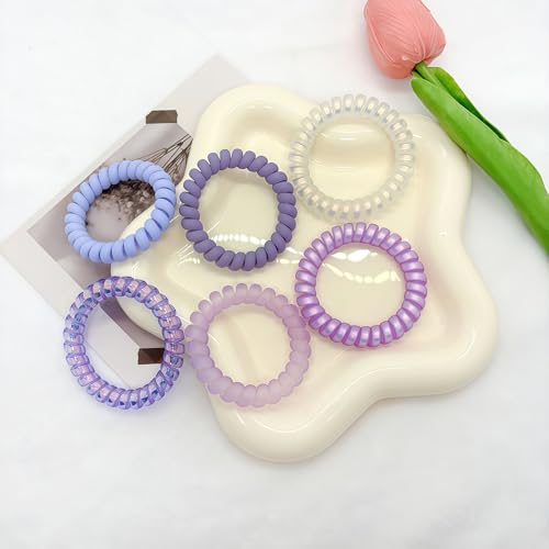 Spiral Hair Ties 6-Pack, Telephone Cord Coils Crease-Free & Dent-Free, Soft Plastic Resin Ponytail Holders for Women, Styling Accessories Gift Set