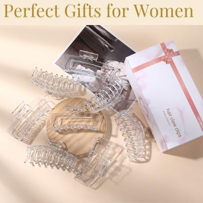 Clear Hair Clips for Women -8 Pack 4.3 Inch Large Matte Banana Claw Clips for Women Thin Thick Curly Hair, Big Strong Hold jaw - color: Clear