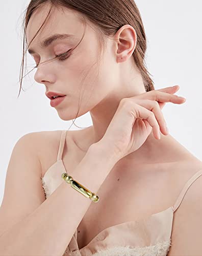 LALAPPLE Gold Plated Beaded Acrylic Bamboo Tube Bangle Bracelets for Women, Colorful Chunky Curved Tube With Gold Plated Pieces Beads Stretch Bracelet Friendship Summer Beach Jewelry - color: N-gold