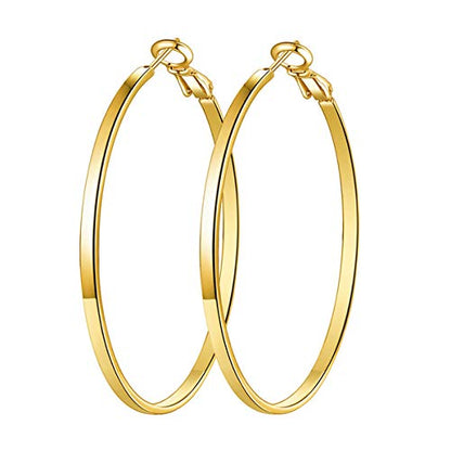 Gold Hoop Earrings,18K Gold Plated Rounded Hoops Earrings for Women - color: Yellow-Gold-50mm