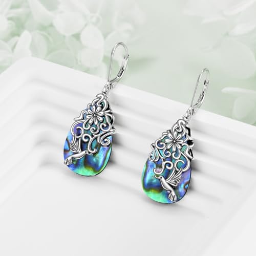 POPLYKE Dragonfly Butterfly Hummingbird Sunflower Earrings 925 Sterling Silver Abalone Shell Moonstone Leverback Earrings Jewelry - style: Hummingbird