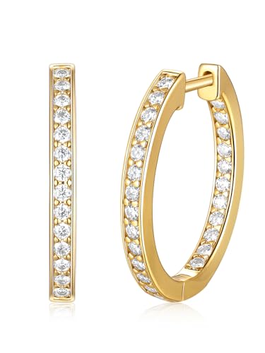 Moissanite Hoop Earrings for Women, 3.5ct/0.76ct D Color VVS1 Yellow Gold Plated Earrings, 925 Sterling Silver Inside Out Round Loops/Six Stone 20mm Hoops, Birthday Christmas Valentines Jewelry - color: Yellow Gold - Pave