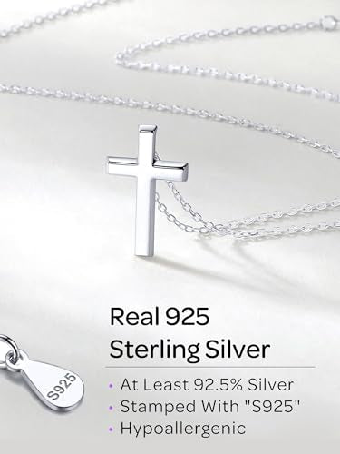 ChicSilver 925 Sterling Silver Cross/Heart/Butterfly/Star/Moon Necklace for Women, Hypoallergenic Dainty Small Silver Pendant Necklaces (with Gift Box) - style: 01.Cross