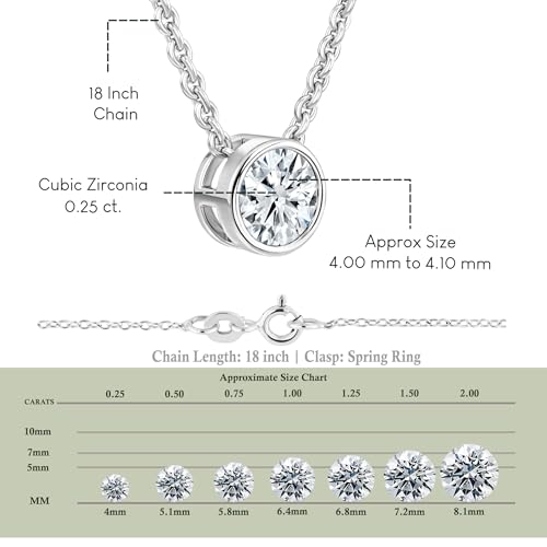 Solitaire Bezel Set Pendant Necklace | 0.25 Ctw | Round Cubic Zirconia | Women | 925 Sterling Silver