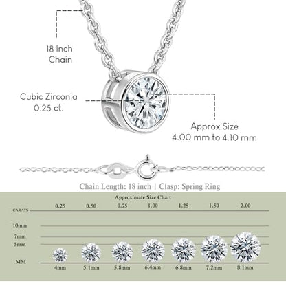 Solitaire Bezel Set Pendant Necklace | 0.25 Ctw | Round Cubic Zirconia | Women | 925 Sterling Silver