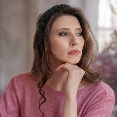 Madison Tyler Thick Headbands for Women | Wide Black Velvet Braided Cute Handmade Makeup Hair Band for Girls Thin Hair | Skincare and Boho Spring Headband for Washing Face - color: Black Velvet Headbands
