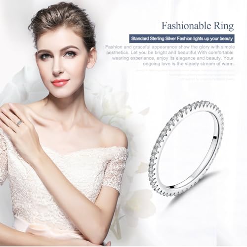 2MM Thin Band Eternity Ring 925 Sterling Silver Black Cubic Zirconia Engagement Ring Wedding Anniversary Stackable Ring For Her