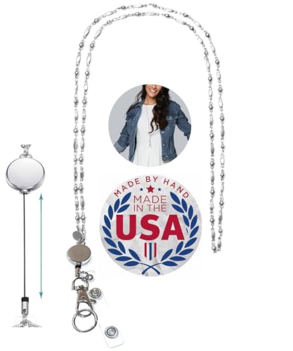 Hidden Hollow Beads Slim Style Women's Fashion Beaded Lanyard, 34" Jewelry Lanyard for ID Badge Holder and Keys - color: Retractable Reel, size: Stainless Steel Will Not Fade Or Tarnish
