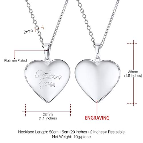 U7 Custom Photo Locket Necklace - Oval & Heart Shaped Locket - Gold/Silver/Rose Gold Personalized Image Necklaces for Women - color: 03-Platinum I Love You, style: a. locket only