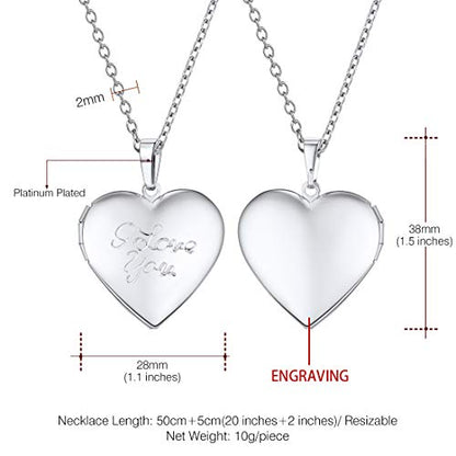 U7 Custom Photo Locket Necklace - Oval & Heart Shaped Locket - Gold/Silver/Rose Gold Personalized Image Necklaces for Women - color: 03-Platinum I Love You, style: b. locket+text
