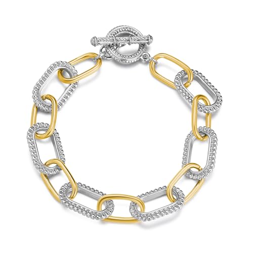 Link Chain Bracelets for Women, Two Tone Link Bracelets Gold and Silver Paperclip Vintage Bracelets Wire Bangle Jewelry Gifts - style: Paperclip