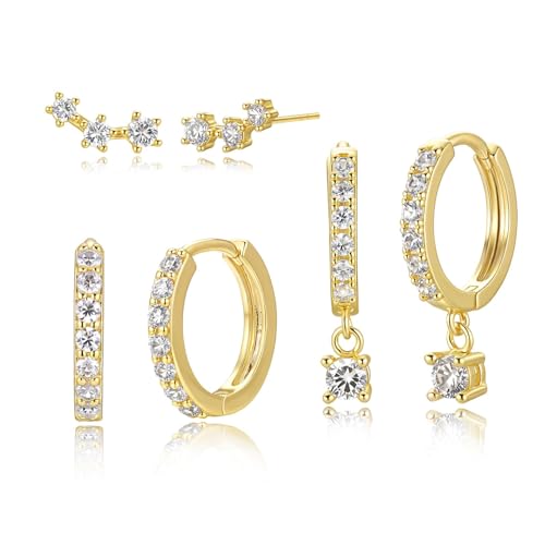 Earrings For Women 14K Gold/18K White Gold Plated Hypoallergenic 925 Sterling Silver Stud Trendy Minimalist Style For Formal Everyday Prom Bridal Bridal Wedding - color: Z-Set-Climber-Gold
