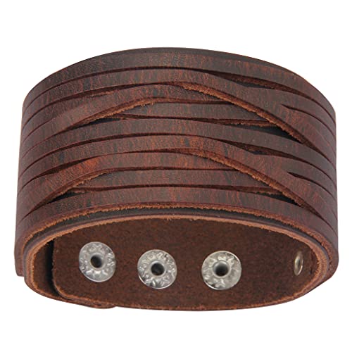 GelConnie Leather Cuff Bracelet for Men Women Wide Leather Wristband Thick Viking Mens Leather Bracelets Gothic Wrist Band Vintage Rock Wristband - style: Brown Leather Cuffs