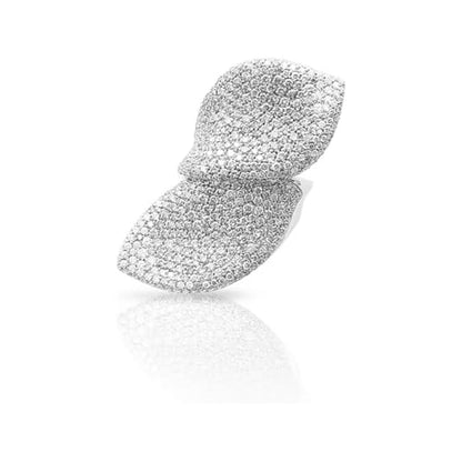 Paved CZ Leaf Statement Open Ring for Women - Sparkle Crystal Leaves Adjustable Wrap Finger Band Bridal Wedding Engagement Promise Eternity Rings Exaggerated Exquisite Cocktail Party Jewelry for Bride - color: Silver