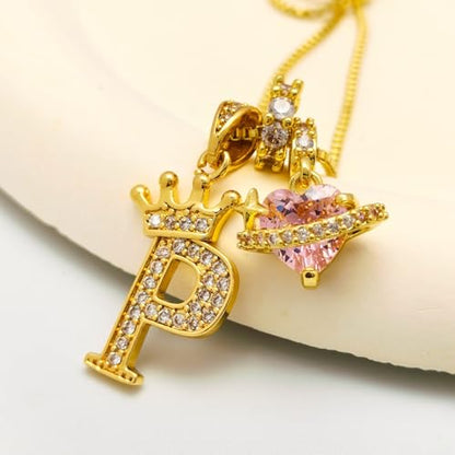 18K Gold & Silver Plated Initial Necklaces for Women - color: P-Gold