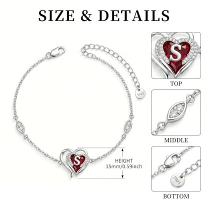 Initial Bracelet for Women 925 Sterling Silver Heart Angel Wings Initial Bracelet Anniversary Birthday Mothers Day Jewelry for Mom Her Wife - color: S
