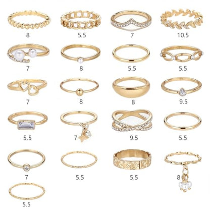 42-Piece Gold Tone Stackable Ring Set for Women, Boho Minimalist Stacking Rings with Crystal & Heart Accents, Adjustable Open Band Jewelry for Daily Wear - style: TZJ-003351-01