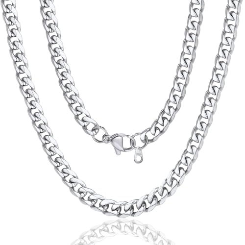 ChainsPro Stainless Steel Cuban Link Chains for Men,Silver/Black/Gold Plated Miami Cuban Chain Necklace 3/6/9/12mm Width,14"-30" Durable Mens Jewelry Gifts for Father's Day Valentine's Day Christmas - color: 6mm-stainless, size: 28 inch