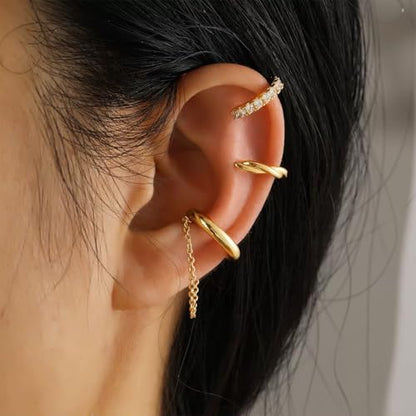 Ear Cuffs Non Piercing Ear Cuff for Women Clip on Huggie Hoop Earrings Gold Fake Earring Cuff with Chain Clips Minimalist Jewelry - color: B4:4pcs gold
