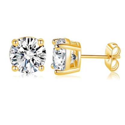 18K White/Yellow Gold Plated Stud Earrings for Men Women 4 Prong Graduated Round Clear Cubic Zirconia Hypoallergenic Earrings Set 3-8MM - color: Yellow Gold Plated, size: 6MM