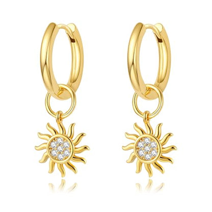 DAILY VIBES Cute Butterfly Star Cross Heart CZ Dangle Earrings for Women | 925 Sterling Silver Post, 14K Gold or Silver Plated, Mini Cubic Zirconia Dainty Drop, Cartilage Small Huggie Hoop Earrings - color: Gold Sun CZ