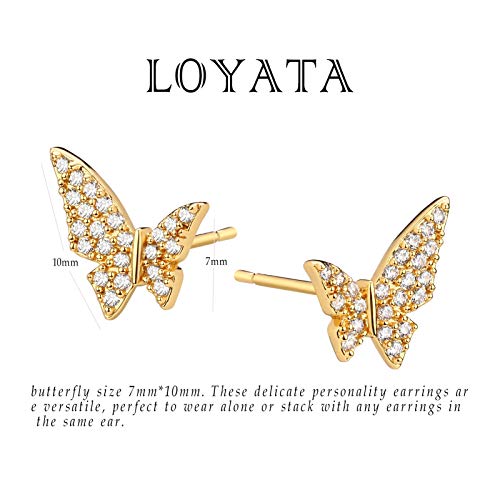 LOYATA Spike Earrings Gold Huggie Hoop Diamond Cubic Zirconia 14K Gold Plated Dainty Small Simple Hypoallergenic Geometric Jewelry Gift for Women - color: Butterfly