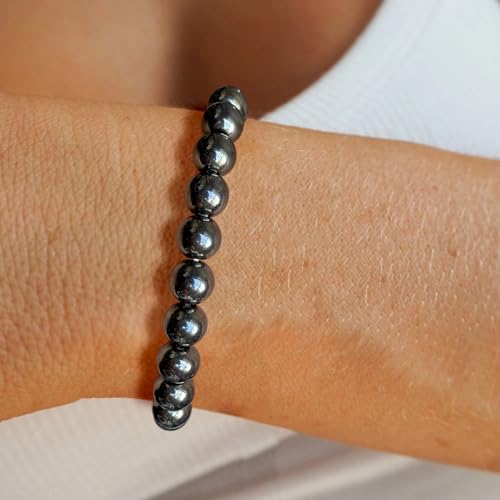 Crystal Beaded Bracelets for Women 4mm Clear Quartz Bead Handmade Gemstone Stretch Elastic Bracelet Natural Stone Crystal Healing Reiki Spiritual Jewelry Gifts - color: Hematite, size: 8mm
