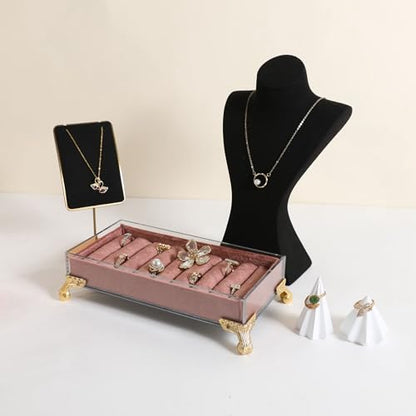 velvet slots Ring holder for jewelry organizer, Earring ring display stand for selling, felt ring jewelry holder tray showcase【Velvet slots Ring Holder-Dark red】 - color: Dark red