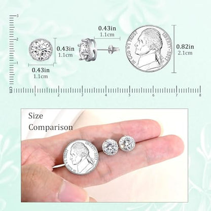 Round Cubic Zirconia Earrings Stud 8mm CZ Studs Earrings Hypoallergenic Princess Cut Earrings 925 Sterling Silver Post Studs Earrings for Women