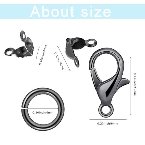 1000PCS Jewelry Making Accessories Set, 100 Lobster Claw Clasps 300 Crimp Beads Crimp Beads Clasps Caps 600 Open Jump Ring Connectors for DIY Bracelet Necklace Crafts Jewelry Making(Gun Black) - color: Gun Black