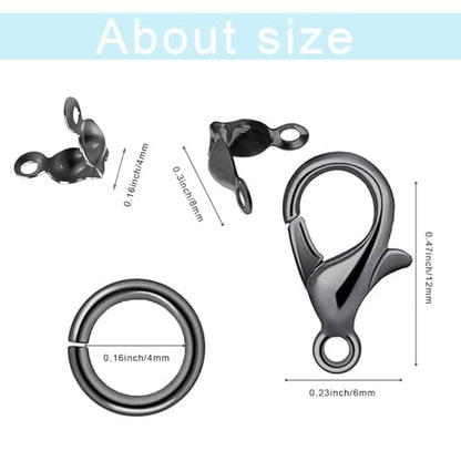 1000PCS Jewelry Making Accessories Set, 100 Lobster Claw Clasps 300 Crimp Beads Crimp Beads Clasps Caps 600 Open Jump Ring Connectors for DIY Bracelet Necklace Crafts Jewelry Making(Gun Black) - color: Gun Black